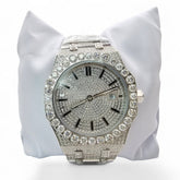 White Iced Out Moissanite Solitaire Prong Watch